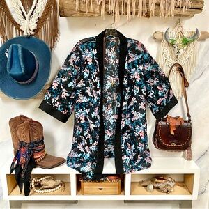 Floral robe style cover up cardigan w prairie country resort beach vibe